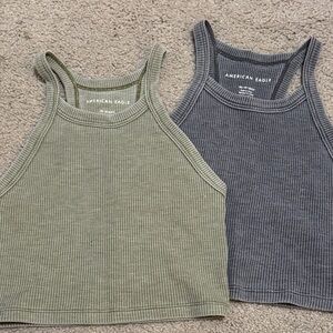 American Eagle Outfitters Olive and Charcoal Ribbed Crop Tops
